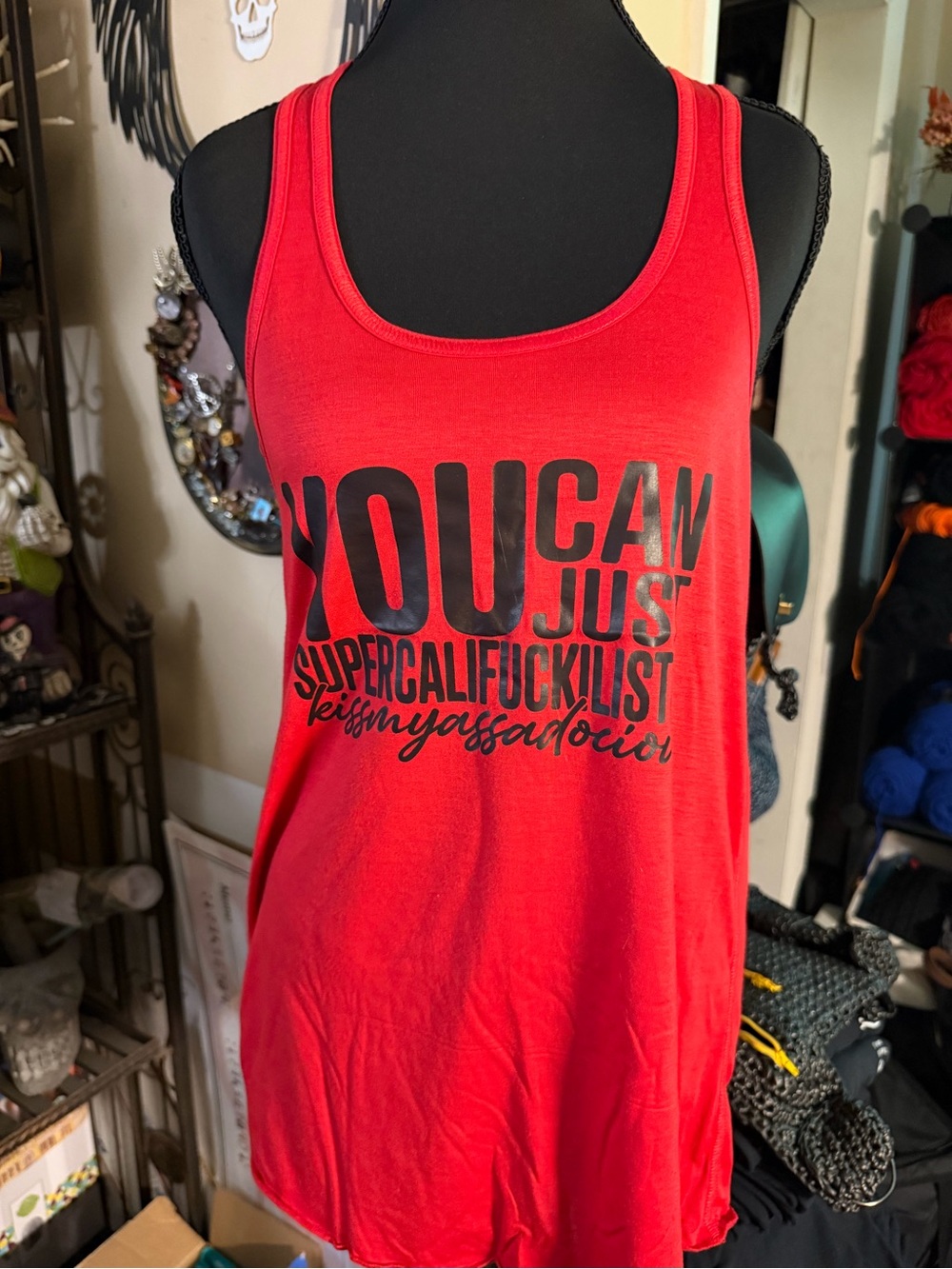 Bella Canvas Red Racerback Tank with Black Graphic